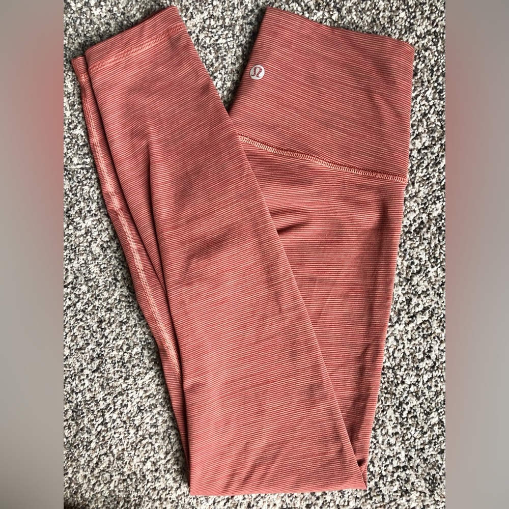 Lululemon Striped High-Rise Leggings in Dusty Rose